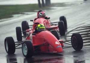 Karl Goshawk leading Stephen Jelley at Snetterton